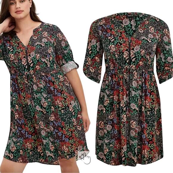 torrid Dresses & Skirts - Torrid Mini Challis ZIP-FRONT SHIRT FLORAL DRESS Size 4 Plus